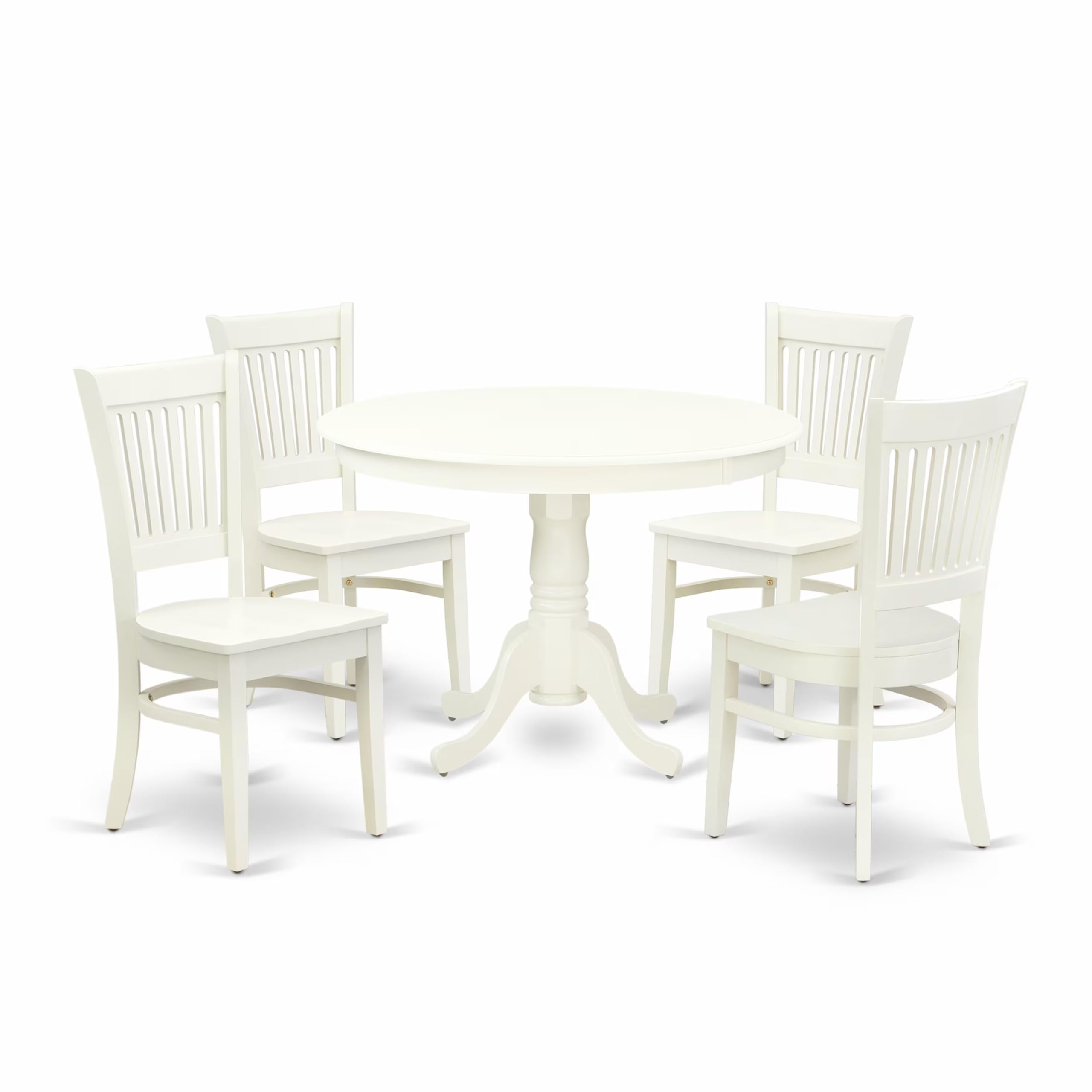 East West Furniture Hlva5-Lwh-W 5 Piece Dining Room Furniture Set Includes A Round Kitchen Table With Pedestal And 4 Dining Chairs, 42X42 Inch, Linen White